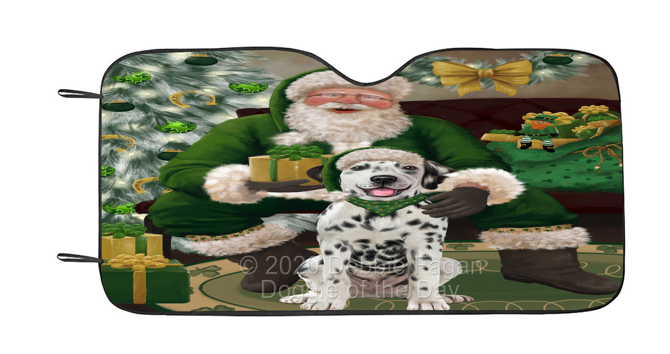 Christmas Irish Santa with Gift and Dalmatian Dog Car Sun Shade Cover Curtain