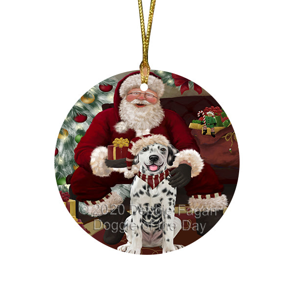 Santa's Christmas Surprise Dalmatian Dog Round Flat Christmas Ornament RFPOR58018