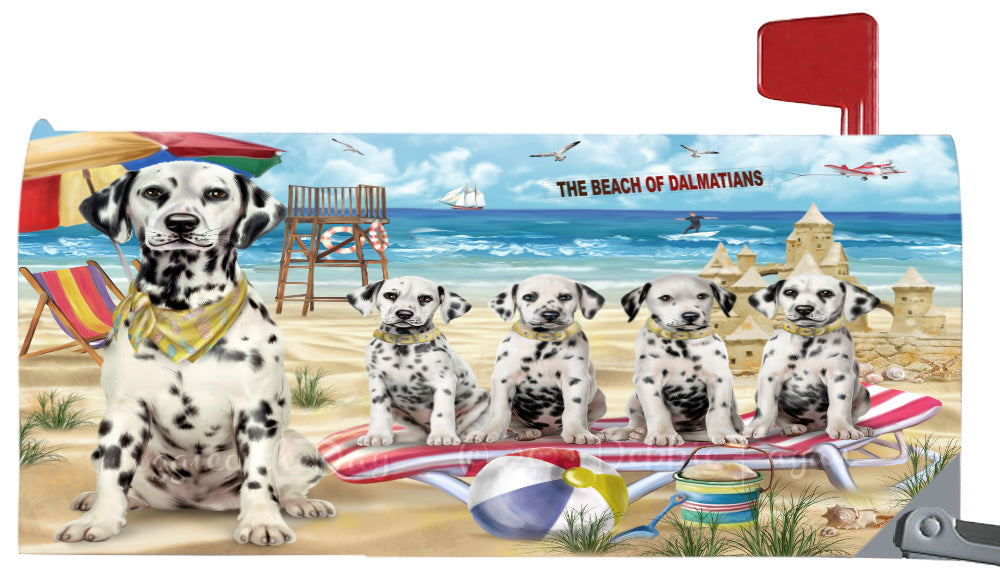 Pet Friendly Beach Dalmatian Dogs Magnetic Mailbox Cover Both Sides Pet Theme Printed Decorative Letter Box Wrap Case Postbox Thick Magnetic Vinyl Material