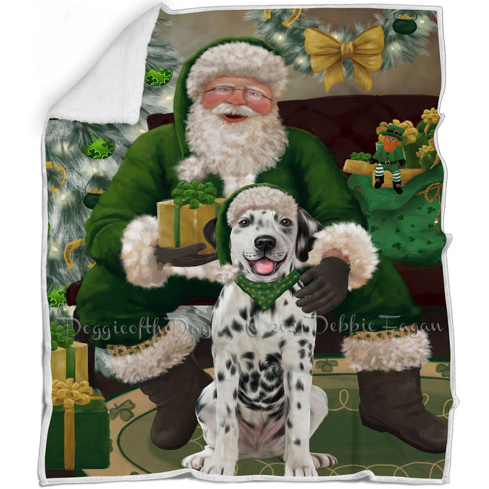 Christmas Irish Santa with Gift and Dalmatian Dog Blanket BLNKT141308