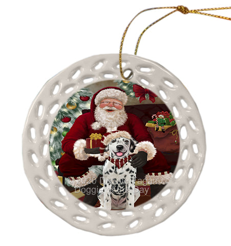 Santa's Christmas Surprise Dalmatian Dog Doily Ornament DPOR59580