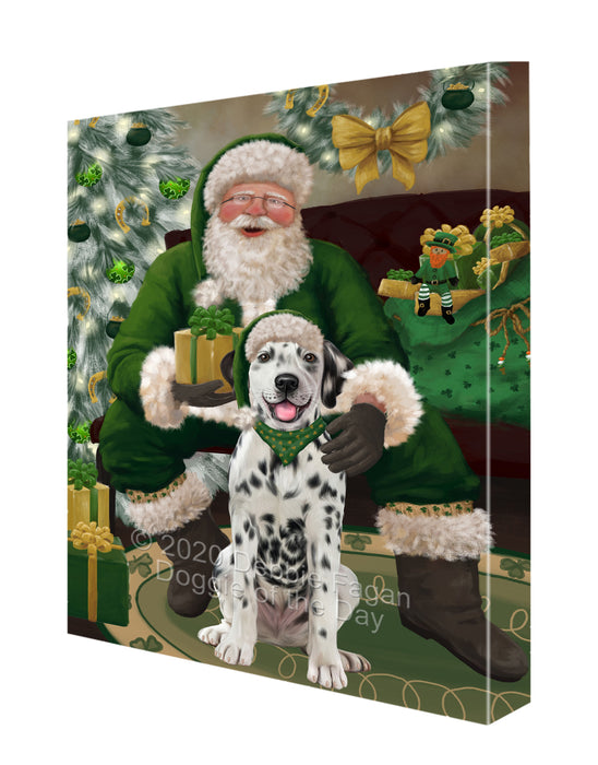 Christmas Irish Santa with Gift and Dalmatian Dog Canvas Print Wall Art Décor CVS147626