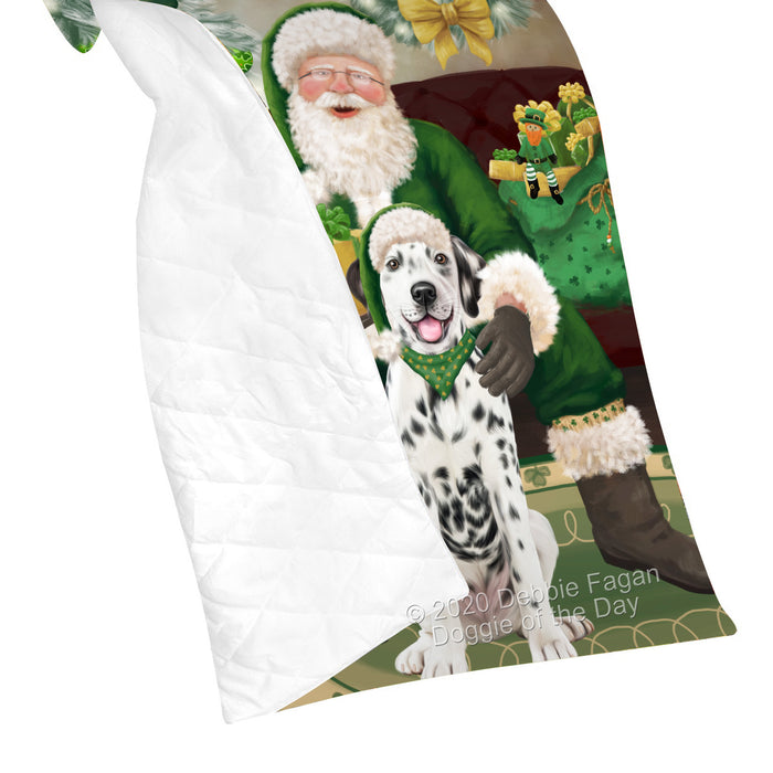 Christmas Irish Santa with Gift and Dalmatian Dog Quilt Bed Coverlet Bedspread - Pets Comforter Unique One-side Animal Printing - Soft Lightweight Durable Washable Polyester Quilt
