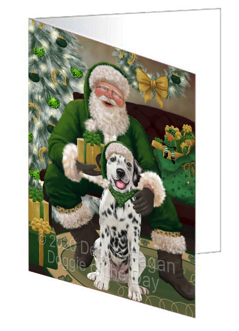 Christmas Irish Santa with Gift and Dalmatian Dog Handmade Artwork Assorted Pets Greeting Cards and Note Cards with Envelopes for All Occasions and Holiday Seasons GCD75830
