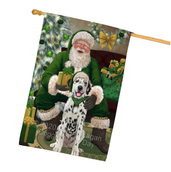 Christmas Irish Santa with Gift and Dalmatian Dog House Flag FLG66692