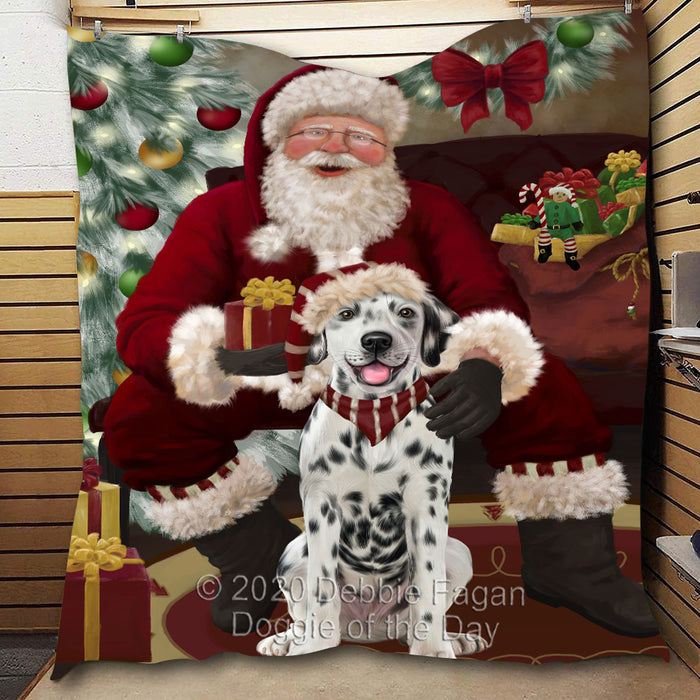 Santa's Christmas Surprise Dalmatian Dog Quilt Bed Coverlet Bedspread - Pets Comforter Unique One-side Animal Printing - Soft Lightweight Durable Washable Polyester Quilt