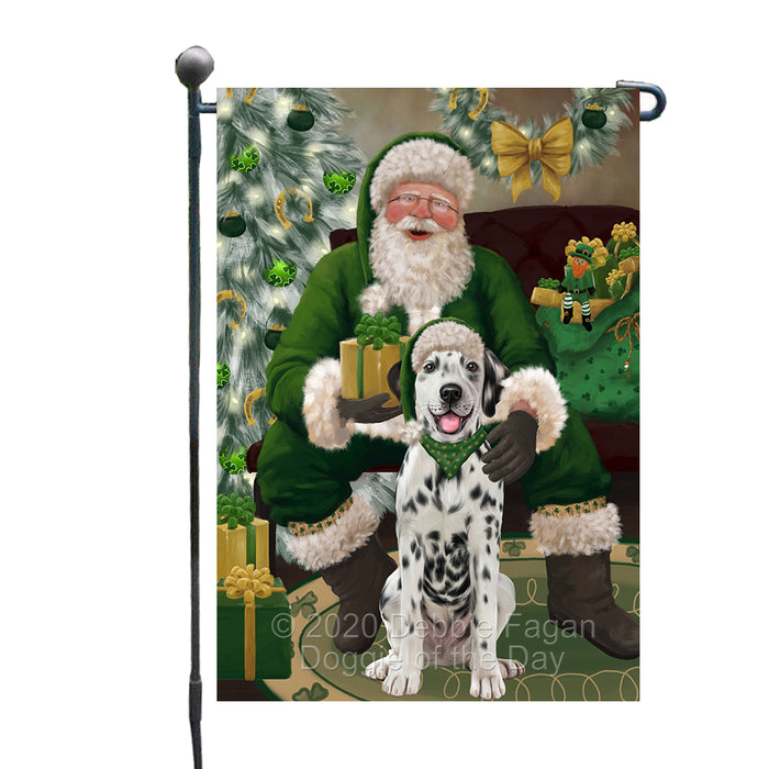Christmas Irish Santa with Gift and Dalmatian Dog Garden Flag GFLG66636