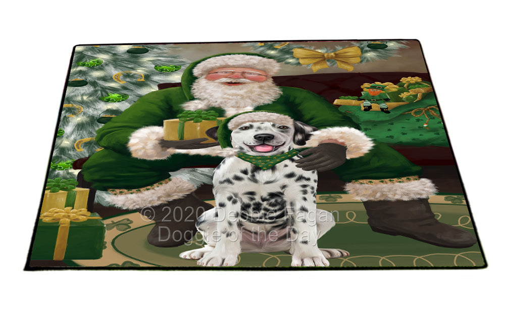 Christmas Irish Santa with Gift and Dalmatian Dog Indoor/Outdoor Welcome Floormat - Premium Quality Washable Anti-Slip Doormat Rug FLMS57133