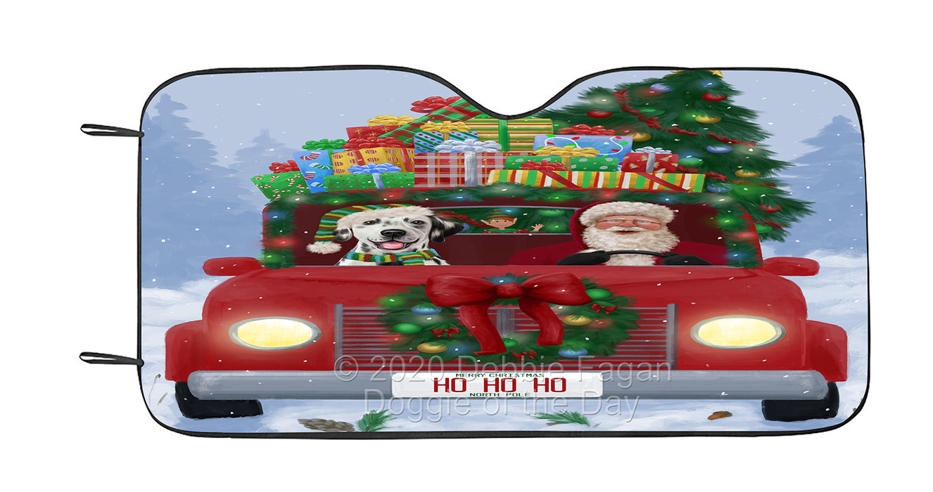 Christmas Honk Honk Red Truck with Santa and Dalmatian Dog Car Sun Shade Cover Curtain