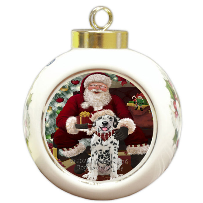 Santa's Christmas Surprise Dalmatian Dog Round Ball Christmas Ornament RBPOR58018