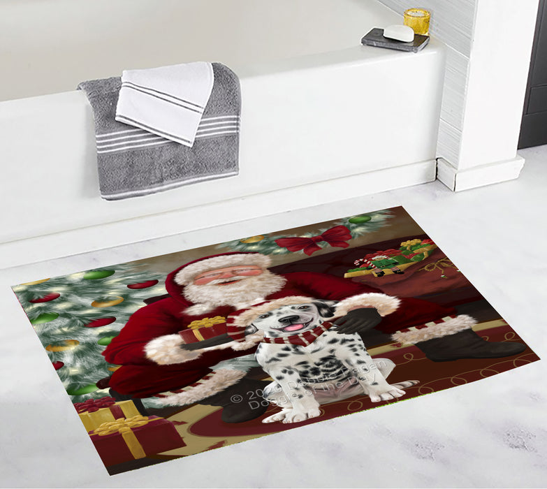 Santa's Christmas Surprise Dalmatian Dog Bathroom Rugs with Non Slip Soft Bath Mat for Tub BRUG55465