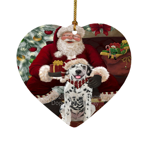 Santa's Christmas Surprise Dalmatian Dog Heart Christmas Ornament RFPOR58360