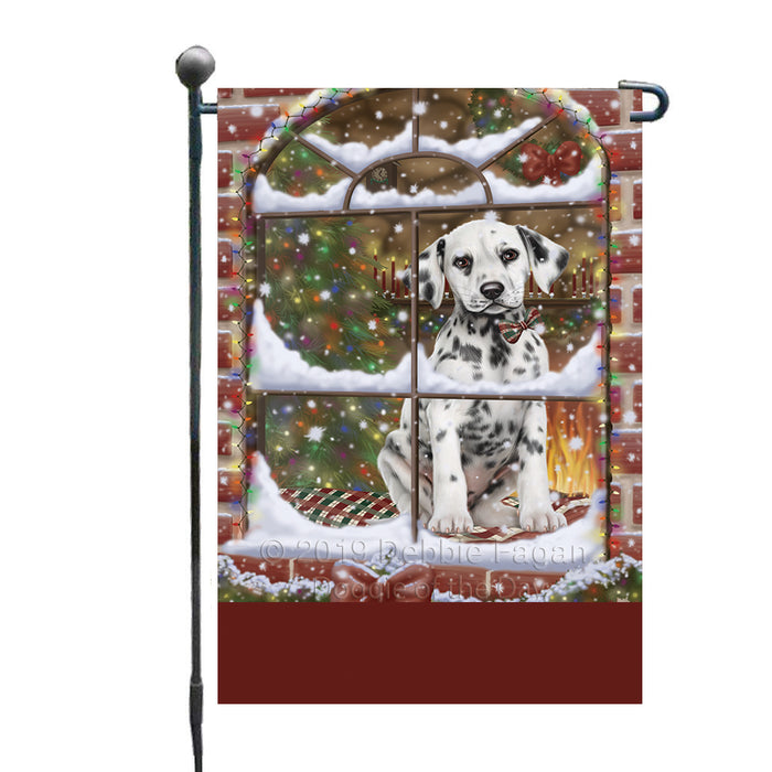 Personalized Please Come Home For Christmas Dalmatian Dog Sitting In Window Custom Garden Flags GFLG-DOTD-A60159