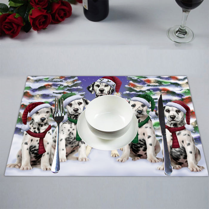 Dalmatian Dogs Christmas Family Portrait in Holiday Scenic Background Placemat