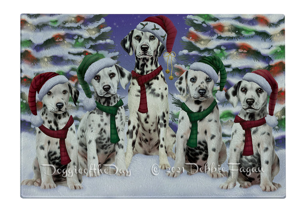 Christmas Family Portrait Dalmatian Dog Cutting Board - For Kitchen - Scratch & Stain Resistant - Designed To Stay In Place - Easy To Clean By Hand - Perfect for Chopping Meats, Vegetables