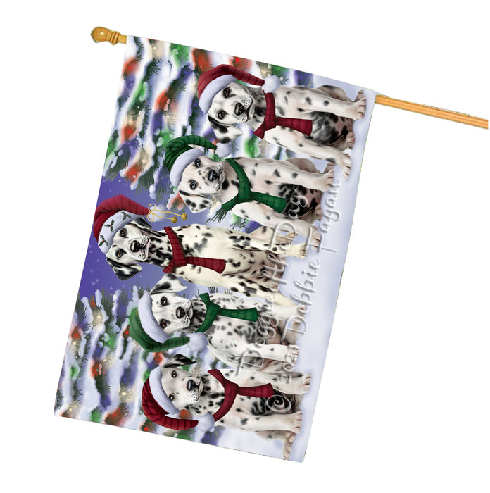 Christmas Family Portrait Dalmatian Dog House Flag Outdoor Decorative Double Sided Pet Portrait Weather Resistant Premium Quality Animal Printed Home Decorative Flags 100% Polyester
