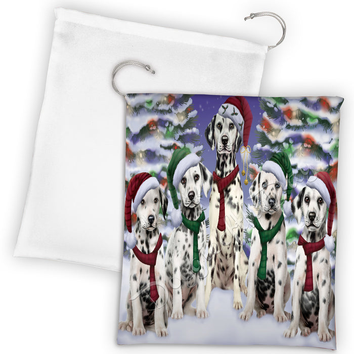 Dalmatian Dogs Christmas Family Portrait in Holiday Scenic Background Drawstring Laundry or Gift Bag LGB48139