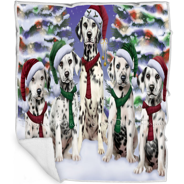 Dalmatian Dogs Christmas Family Portrait in Holiday Scenic Background Blanket BLNKT143267