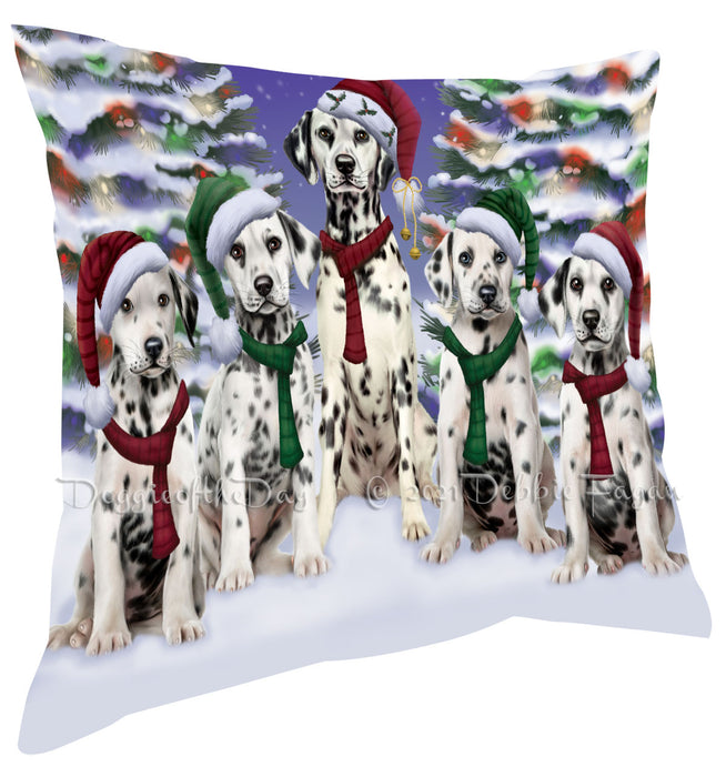 Christmas Family Portrait Dalmatian Dog Pillow with Top Quality High-Resolution Images - Ultra Soft Pet Pillows for Sleeping - Reversible & Comfort - Ideal Gift for Dog Lover - Cushion for Sofa Couch Bed - 100% Polyester