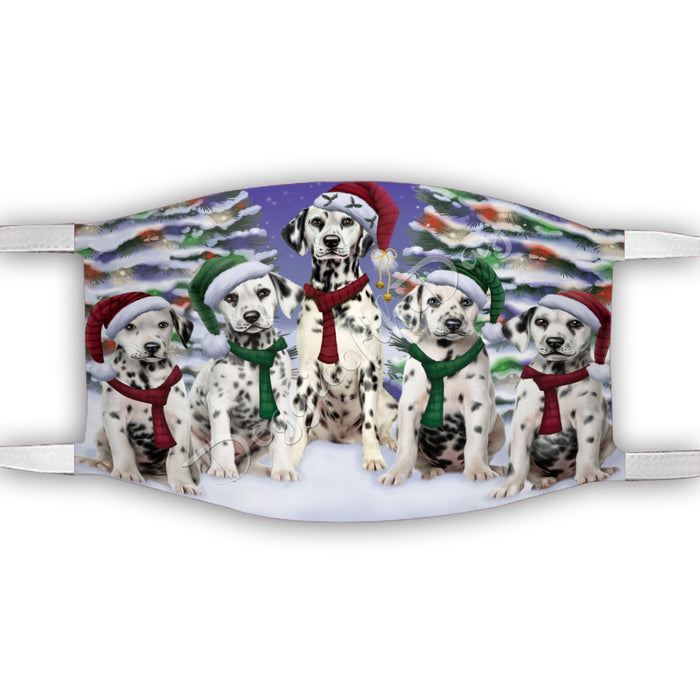 Dalmatian Dogs Christmas Family Portrait in Holiday Scenic Background Face Mask FM48341