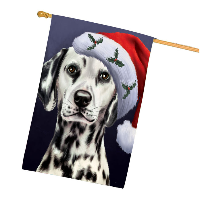 Christmas Santa Hat Dalmatian Dog House Flag Outdoor Decorative Double Sided Pet Portrait Weather Resistant Premium Quality Animal Printed Home Decorative Flags 100% Polyester
