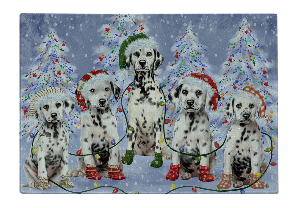 Christmas Lights and Dalmatian Dogs Cutting Board - For Kitchen - Scratch & Stain Resistant - Designed To Stay In Place - Easy To Clean By Hand - Perfect for Chopping Meats, Vegetables