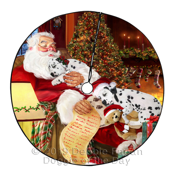 Santa Sleeping with Dalmatian Dogs Christmas Tree Skirt