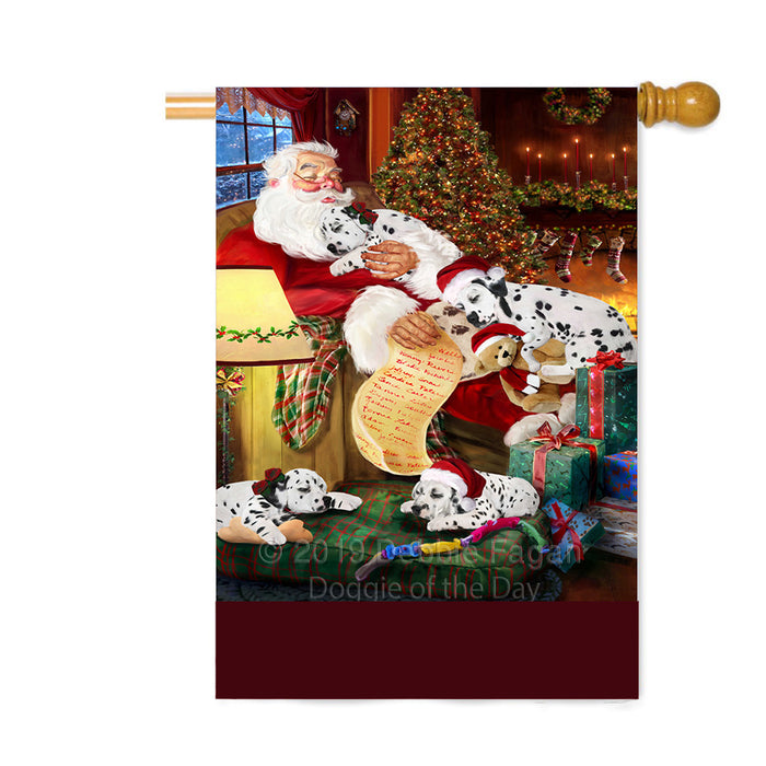 Personalized Dalmatian Dogs and Puppies Sleeping with Santa Custom House Flag FLG-DOTD-A62683