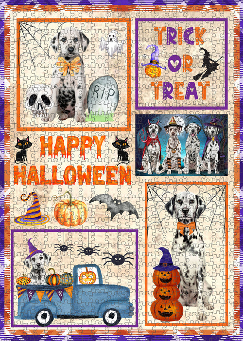 Happy Halloween Trick or Treat Dalmatian Dogs Portrait Jigsaw Puzzle for Adults Animal Interlocking Puzzle Game Unique Gift for Dog Lover's with Metal Tin Box