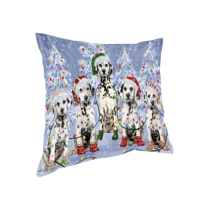 Christmas Lights and Dalmatian Dogs Pillow with Top Quality High-Resolution Images - Ultra Soft Pet Pillows for Sleeping - Reversible & Comfort - Ideal Gift for Dog Lover - Cushion for Sofa Couch Bed - 100% Polyester