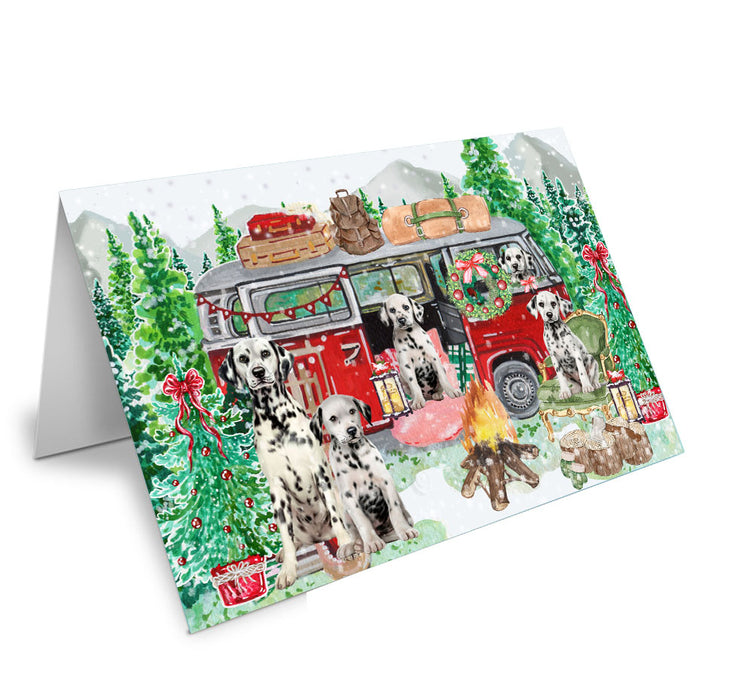Christmas Time Camping with Dalmatian Dogs Handmade Artwork Assorted Pets Greeting Cards and Note Cards with Envelopes for All Occasions and Holiday Seasons
