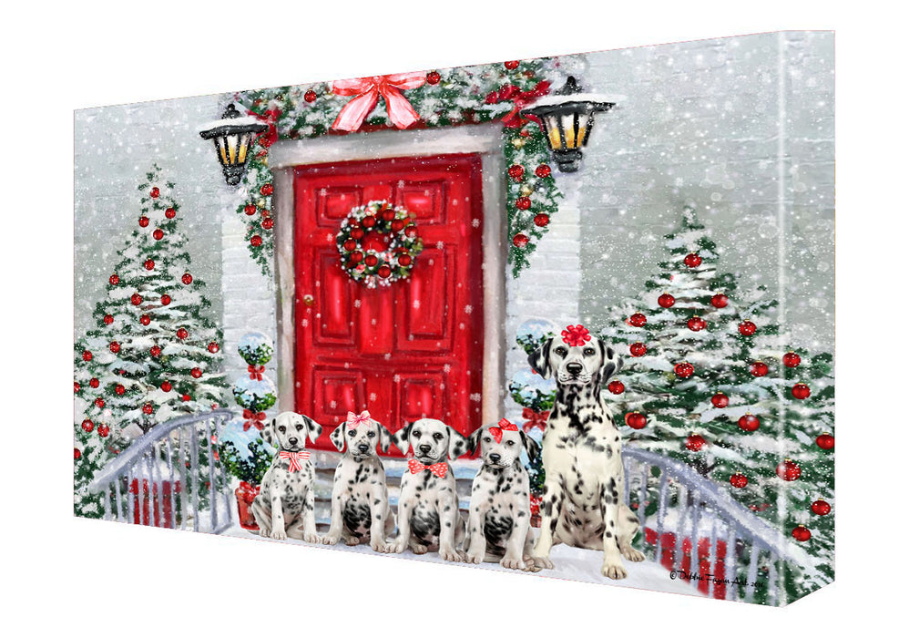 Christmas Holiday Welcome Dalmatian Dogs Canvas Wall Art - Premium Quality Ready to Hang Room Decor Wall Art Canvas - Unique Animal Printed Digital Painting for Decoration