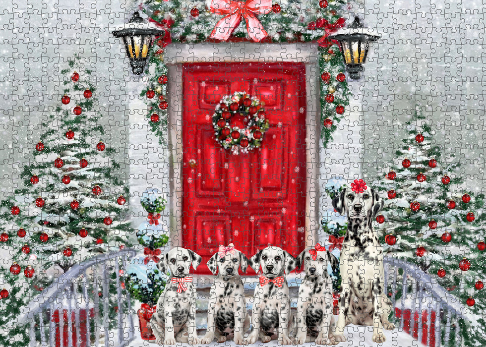 Christmas Holiday Welcome Dalmatian Dogs Portrait Jigsaw Puzzle for Adults Animal Interlocking Puzzle Game Unique Gift for Dog Lover's with Metal Tin Box