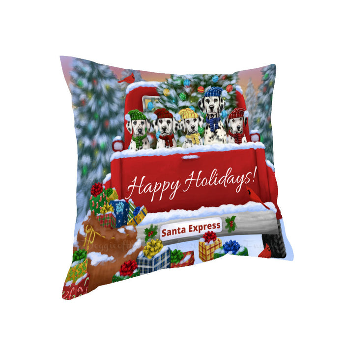 Christmas Red Truck Travlin Home for the Holidays Dalmatian Dogs Pillow with Top Quality High-Resolution Images - Ultra Soft Pet Pillows for Sleeping - Reversible & Comfort - Ideal Gift for Dog Lover - Cushion for Sofa Couch Bed - 100% Polyester