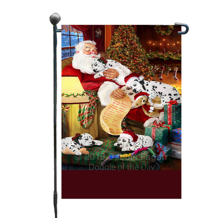 Personalized Dalmatian Dogs and Puppies Sleeping with Santa Custom Garden Flags GFLG-DOTD-A62627