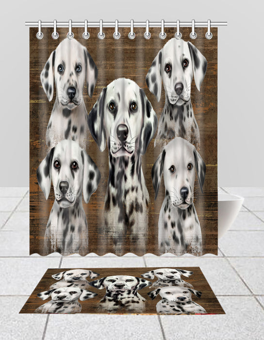 Rustic Dalmatian Dogs  Bath Mat and Shower Curtain Combo