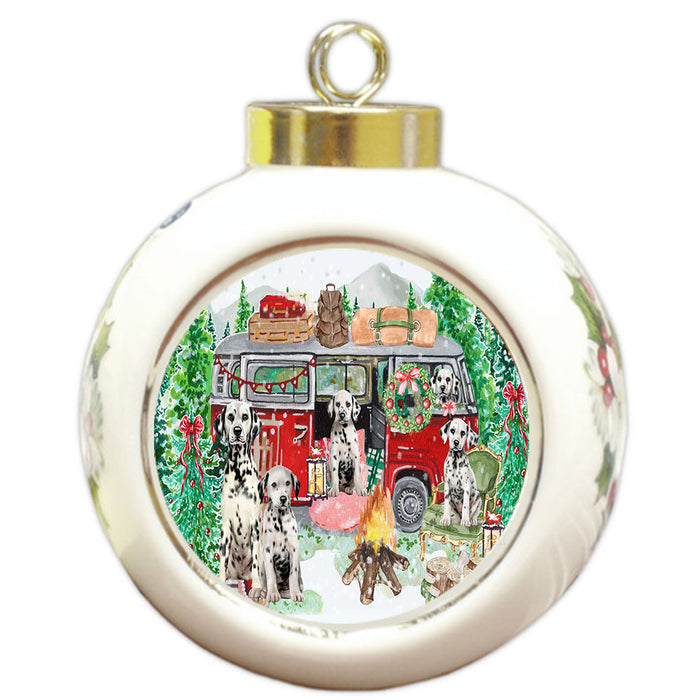 Christmas Time Camping with Dalmatian Dogs Round Ball Christmas Ornament Pet Decorative Hanging Ornaments for Christmas X-mas Tree Decorations - 3" Round Ceramic Ornament