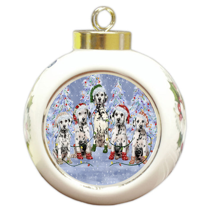 Christmas Lights and Dalmatian Dogs Round Ball Christmas Ornament Pet Decorative Hanging Ornaments for Christmas X-mas Tree Decorations - 3" Round Ceramic Ornament