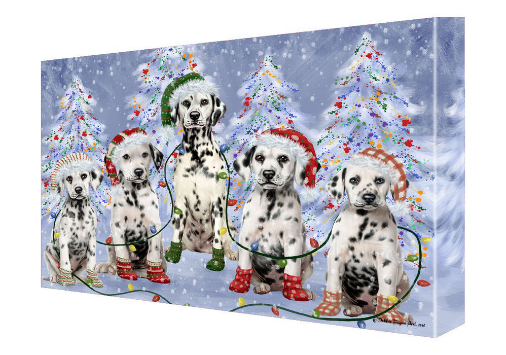 Christmas Lights and Dalmatian Dogs Canvas Wall Art - Premium Quality Ready to Hang Room Decor Wall Art Canvas - Unique Animal Printed Digital Painting for Decoration