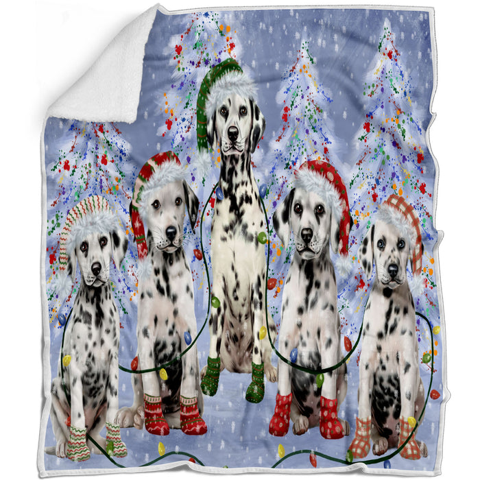 Christmas Lights and Dalmatian Dogs Blanket - Lightweight Soft Cozy and Durable Bed Blanket - Animal Theme Fuzzy Blanket for Sofa Couch