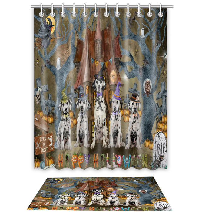 Dalmatian Shower Curtain & Bath Mat Set, Custom, Explore a Variety of Designs, Personalized, Curtains with hooks and Rug Bathroom Decor, Halloween Gift for Dog Lovers