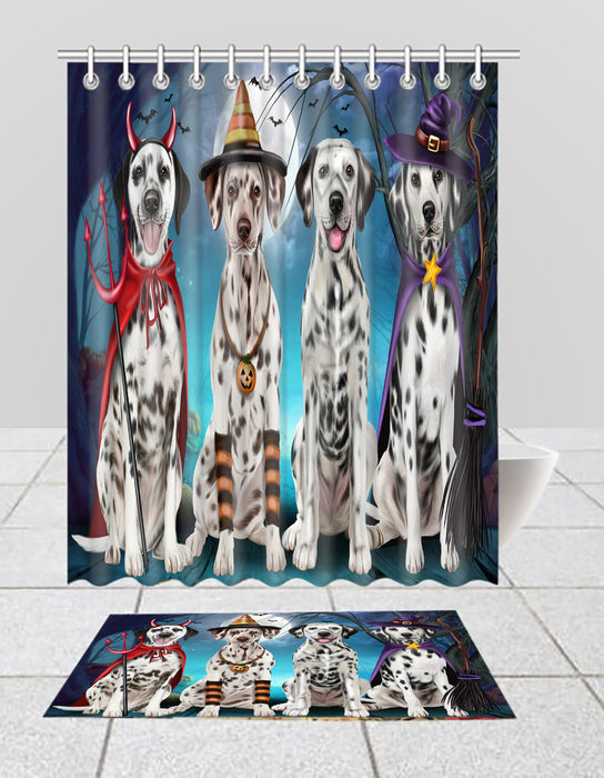 Halloween Trick or Teat Dalmatian Dogs Bath Mat and Shower Curtain Combo