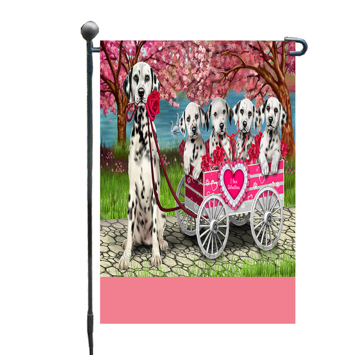 Personalized I Love Dalmatian Dogs in a Cart Custom Garden Flags GFLG-DOTD-A62150