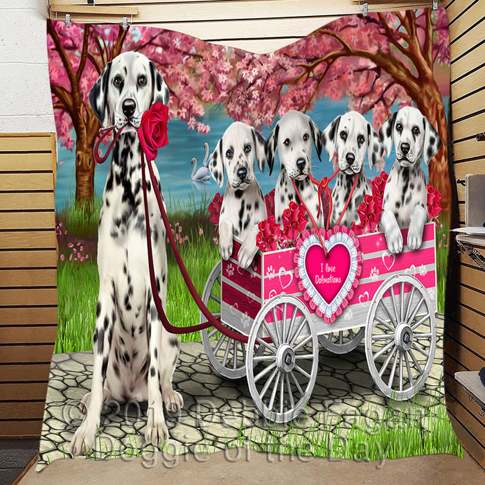 I Love Dalmatian Dogs in a Cart Quilt