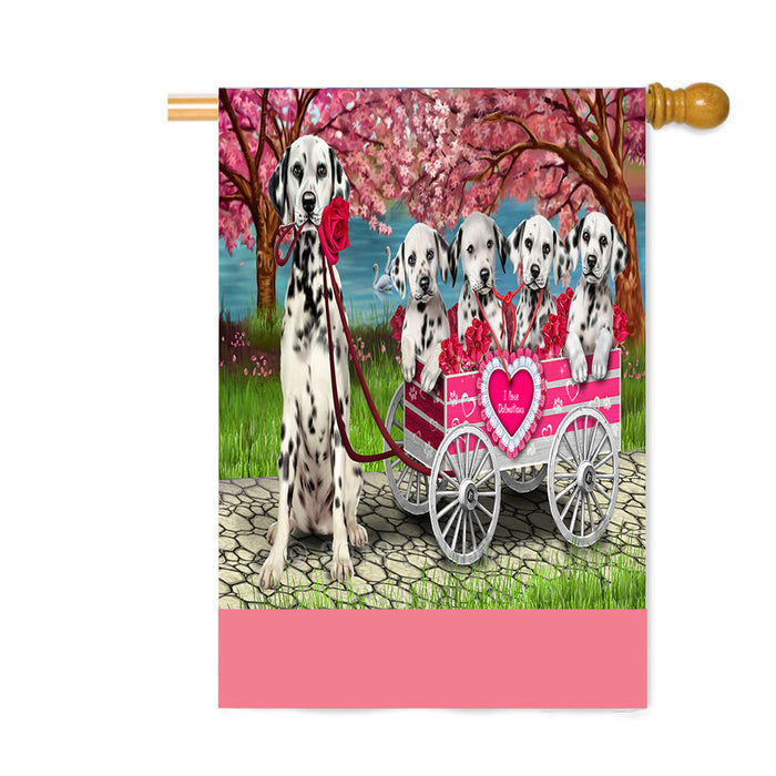 Personalized I Love Dalmatian Dogs in a Cart Custom House Flag FLG-DOTD-A62206