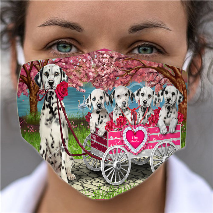 I Love Dalmatian Dogs in a Cart Face Mask FM48142
