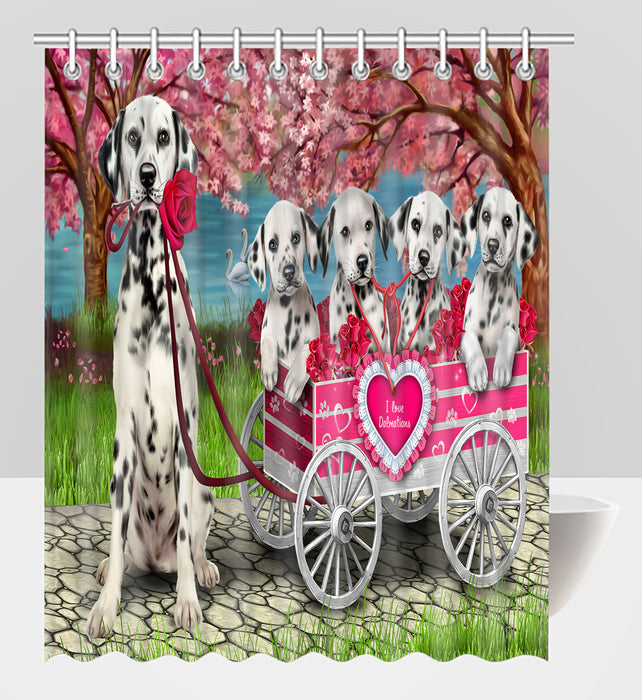 I Love Dalmatian Dogs in a Cart Shower Curtain