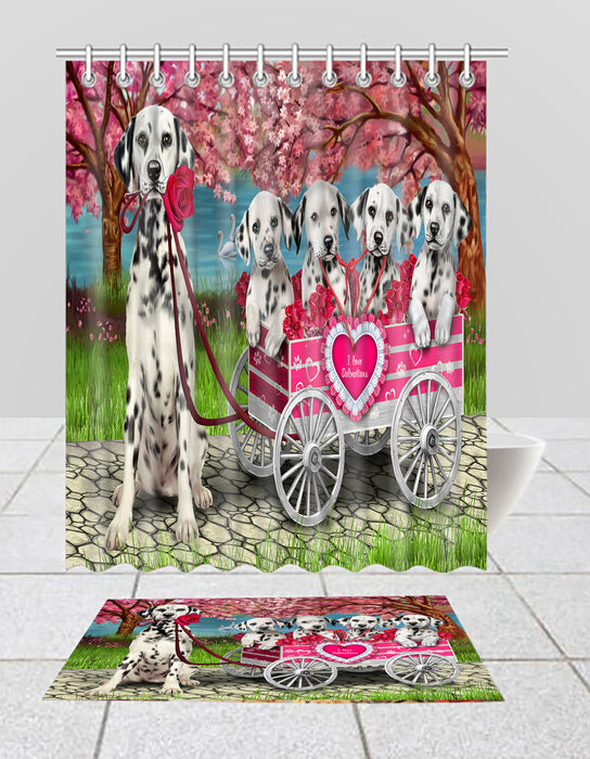 I Love Dalmatian Dogs in a Cart Bath Mat and Shower Curtain Combo