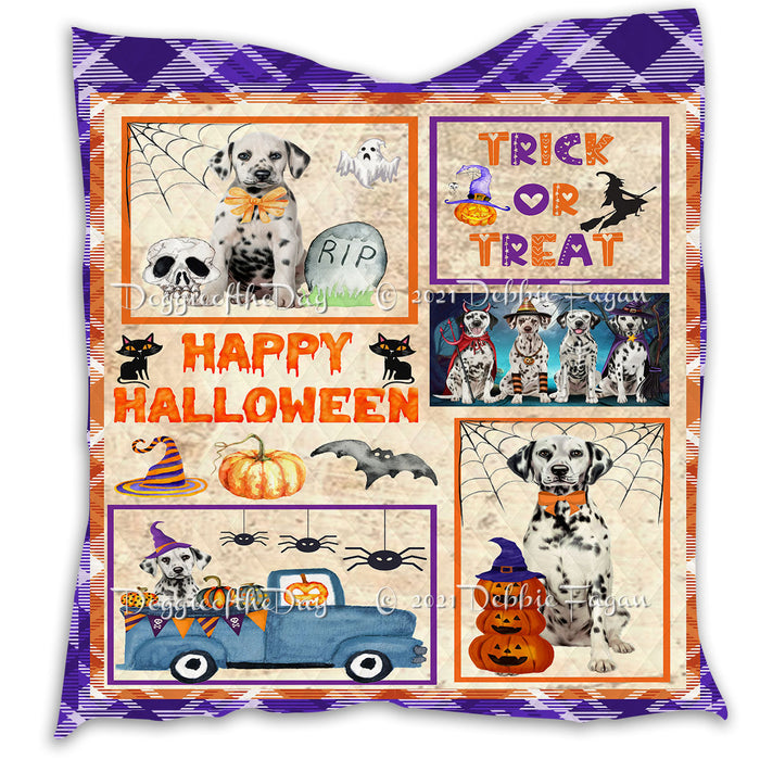 Happy Halloween Trick or Treat Pumpkin Dalmatian Dogs Lightweight Soft Bedspread Coverlet Bedding Quilt QUILT60876