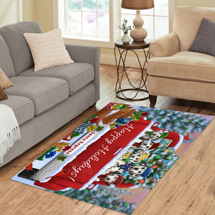 Christmas Red Truck Travlin Home for the Holidays Dalmatian Dogs Area Rug - Ultra Soft Cute Pet Printed Unique Style Floor Living Room Carpet Decorative Rug for Indoor Gift for Pet Lovers